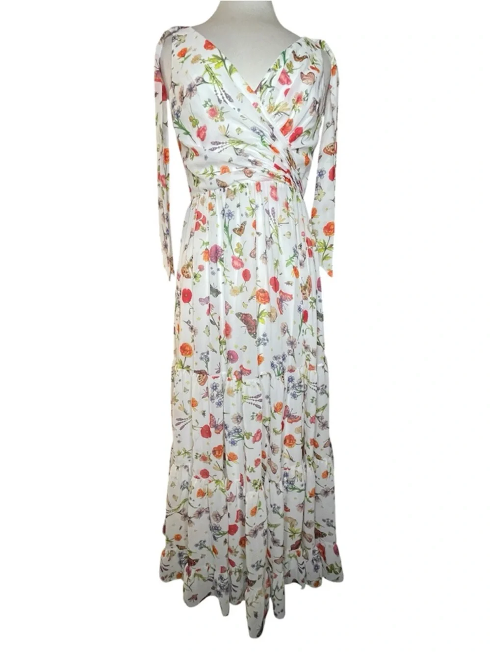 Mac Duggal IEENA White Floral Maxi Dress - Feminine Summer Dress Sz 6 - Picture 1 of 5